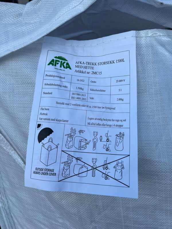 1500 liter storsekker med 2 ventilerte sider lufting med hette - AFKA-TREKK 1500 - Bilde 8